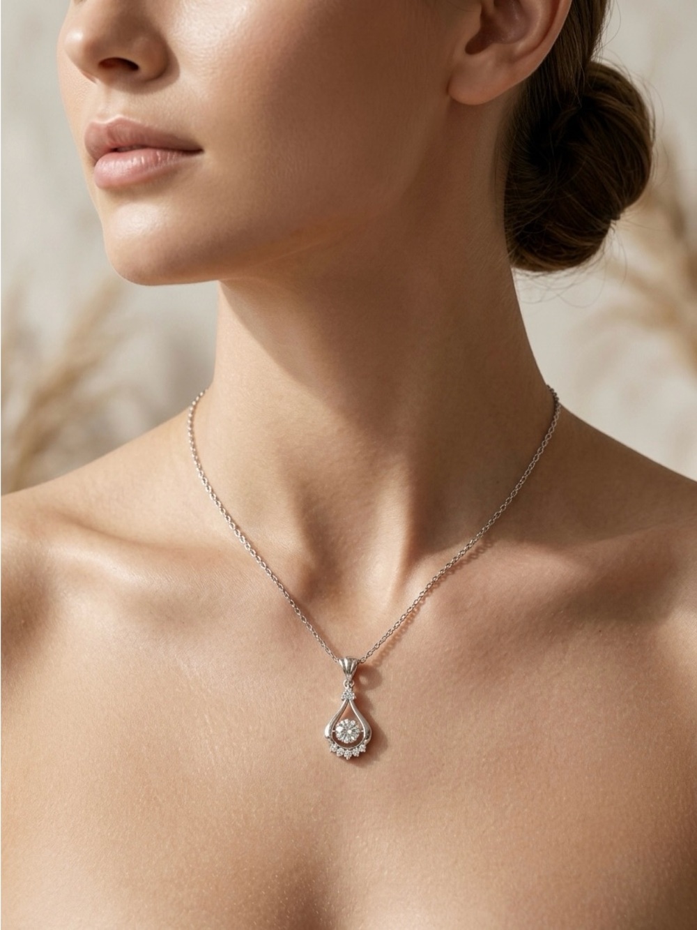 S925 Starlight Drop Dancing Stone Moissanite Pendant Necklace 18k Gold Plate - Picture 2 of 3